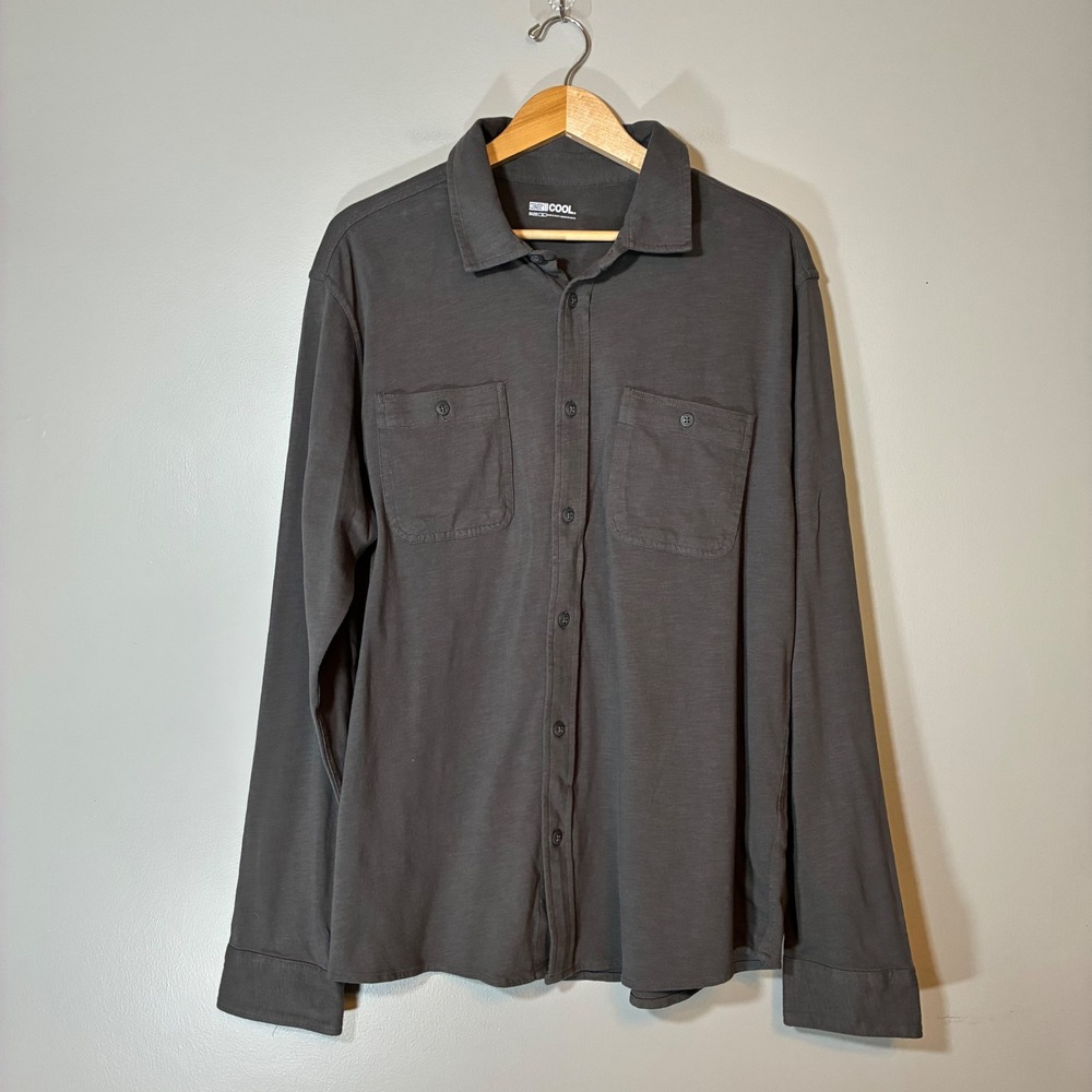 32 Degrees Cool Mens XL Charcoal Gray 100% Cotton Long Sleeve Button Down Shirt